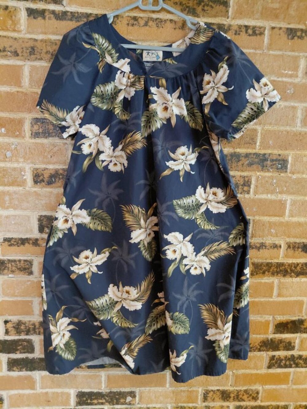 Vintage KY'S Blue Print Hawaiian Mumu Dress